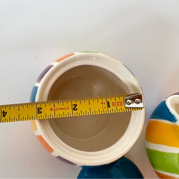 Vintage Hand Painted Cabana Stripes Sugar & Creamer Canhome Thailand - Picture 6 of 11